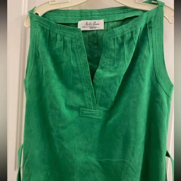 Mollie Parnis Skinner Ultra Suede fabric green v neck dress size extra small - Picture 2 of 8